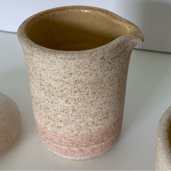 Aztec Creamer Sugar Pottery Sand Art Native American Pastel Blue Rust Orange EUC - Picture 10 of 16